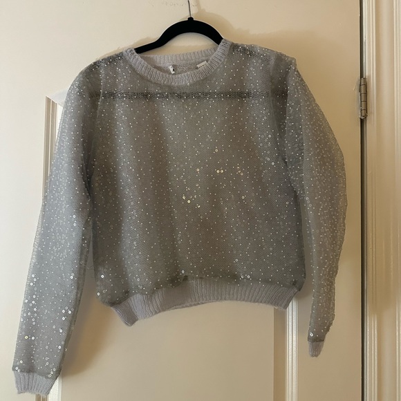 Zara Silver Sequin Sheer Long-Sleeve Top, Brand New, No Sticker - Picture 6 of 7